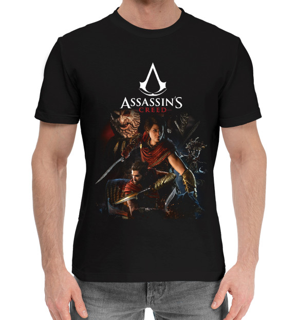 Мужская хлопковая футболка с притом Assassin's creed цвета Черный Мужская хлопковая футболка с изображением Assassin's creed цвета Черный