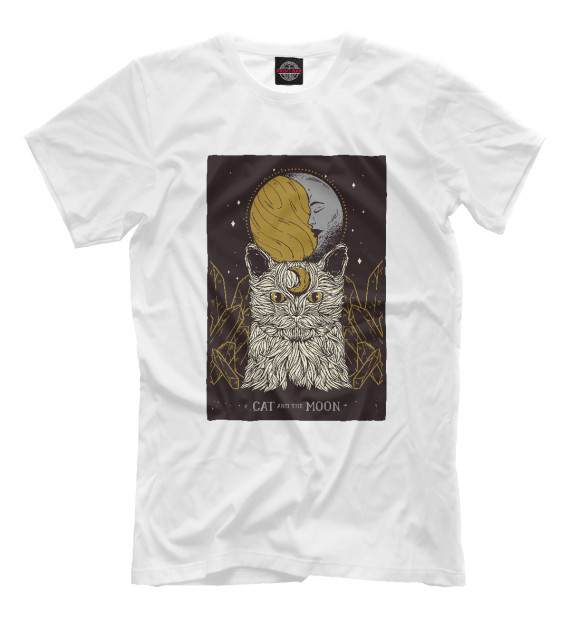 Мужская футболка с изображением Cat Moon Tarot цвета Белый