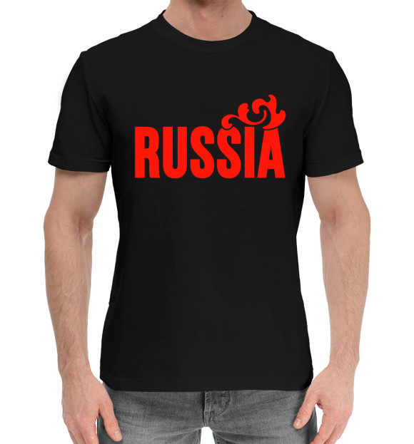 Мужская хлопковая футболка с изображением Russia цвета Черный