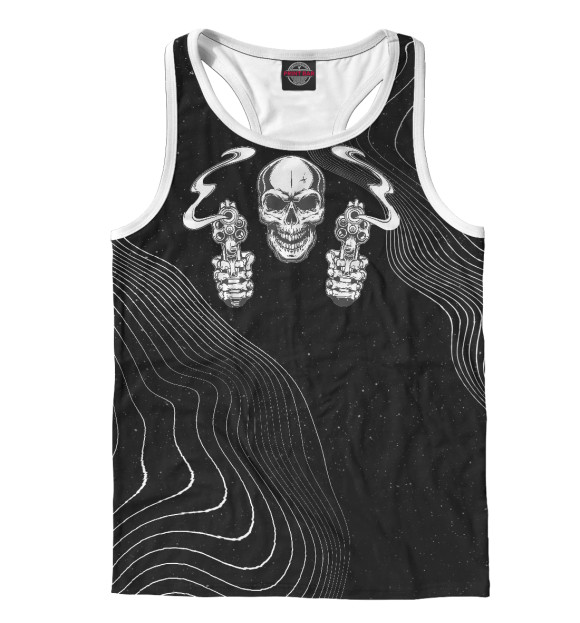 Мужская майка-борцовка с изображением Череп с револьверами цвета Белый