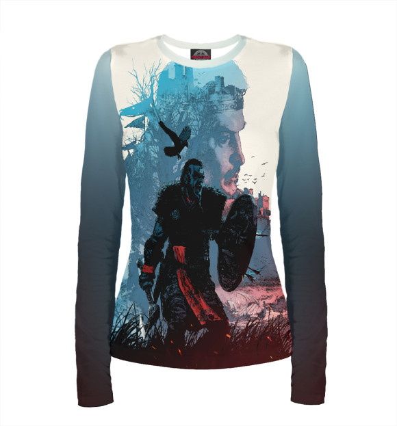 Женский лонгслив с изображением Assassin’s Creed Valhalla цвета Белый