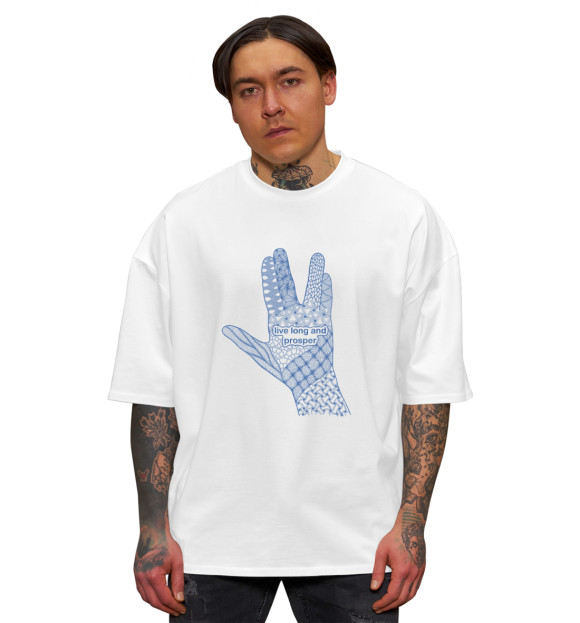 Мужская футболка оверсайз с изображением Вулканский салют цвета Белый