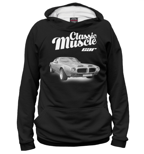 Женское худи с изображением Classic muscle car (черный фон) цвета Белый