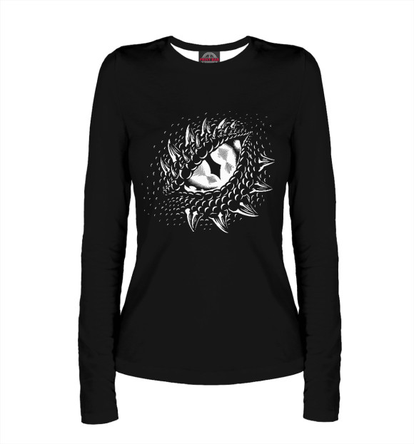 Женский лонгслив с притом Глаз дракона цвета Белый Женский лонгслив с изображением Глаз дракона цвета Белый