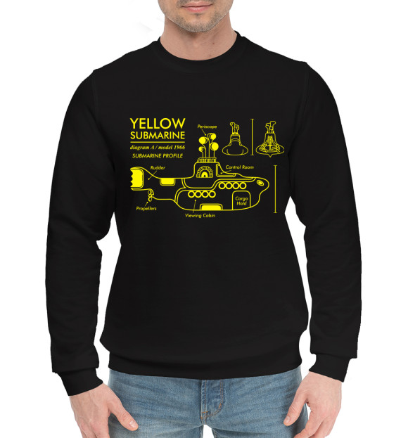 Мужской хлопковый свитшот с изображением Yellow Submarine цвета Черный