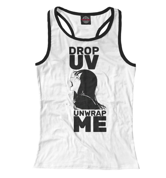 Женская майка-борцовка с изображением Drop UV UnWrap ME цвета Белый