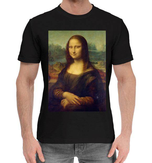 Мужская хлопковая футболка с изображением Мона Лиза цвета Черный