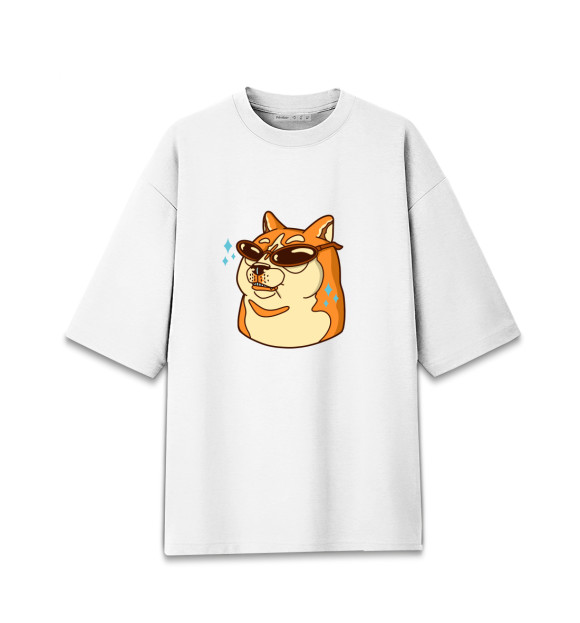 Женская футболка оверсайз с изображением Cool Doge цвета Белый