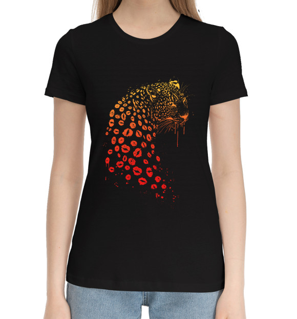 Женская хлопковая футболка с притом Kisses цвета Черный Женская хлопковая футболка с изображением Kisses цвета Черный