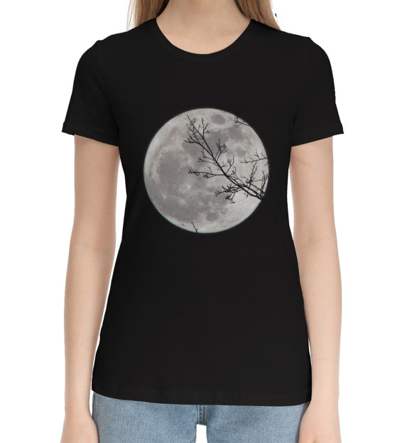 Женская хлопковая футболка с изображением Луна цвета Черный