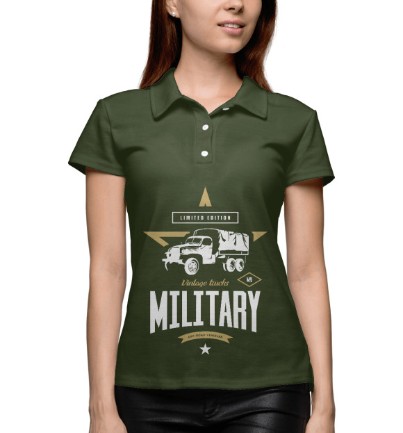 Женское поло с изображением Военный грузовик цвета Белый