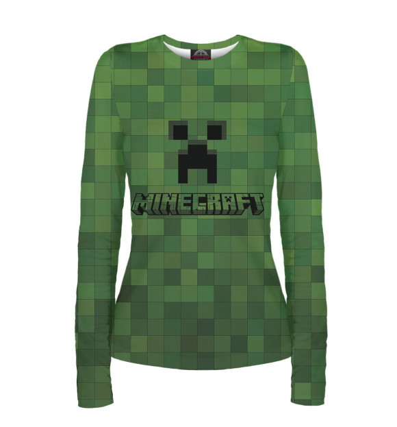 Женский лонгслив с притом Minecraft цвета Белый Женский лонгслив с изображением Minecraft цвета Белый
