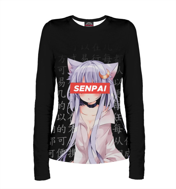 Женский лонгслив с изображением Senpai цвета Белый
