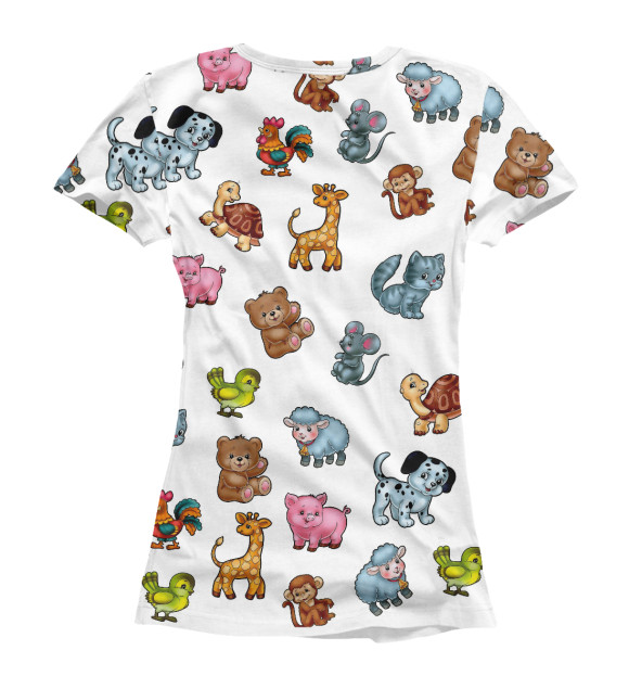 Женская футболка с изображением Слоны с друзьями животными цвета Белый