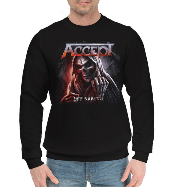 Мужской хлопковый свитшот с изображением Accept цвета Черный