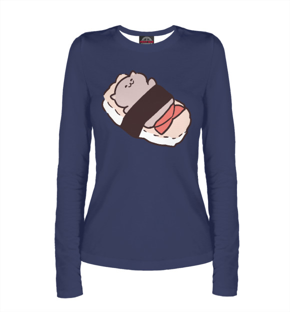 Женский лонгслив с изображением Суши Котик цвета Белый