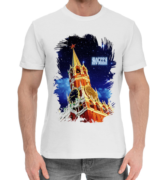 Мужская хлопковая футболка с изображением Москва цвета Белый