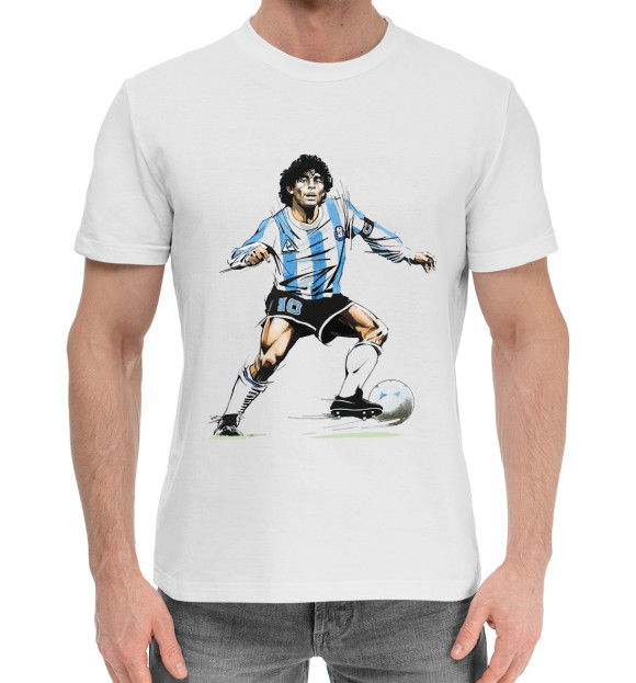 Мужская хлопковая футболка с изображением Diego Maradona цвета Белый