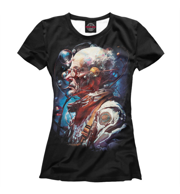 Женская футболка с изображением Космический старец цвета Белый