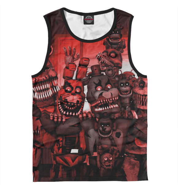 Мужская майка с притом Five Nights at Freddy's цвета Белый Мужская майка с изображением Five Nights at Freddy's цвета Белый