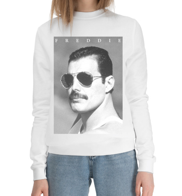 Женский хлопковый свитшот с изображением Freddie Mercury цвета Белый