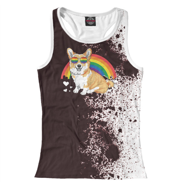 Женская майка-борцовка с изображением Corgi With Rainbow цвета Белый