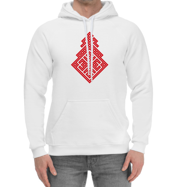 Мужской хлопковый худи с изображением Славянский Оберег Макошь цвета Белый