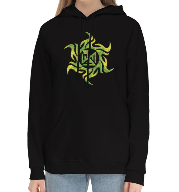 Женский хлопковый худи с изображением Славянский Семаргл цвета Черный