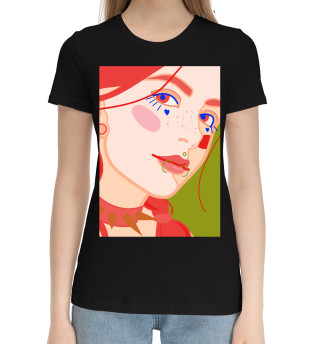 Хлопковая футболка для девочек Яркий женский портрет с пирсингом