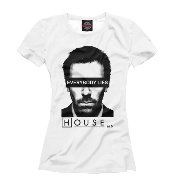 Женская футболка с изображением Hugh Laurie Доктор Хаус цвета Белый