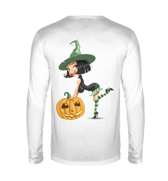 Мужской лонгслив с изображением Girl with pumpkin цвета Белый