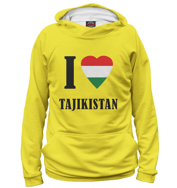 Мужское худи с изображением I love Tajikistan цвета Белый