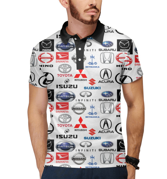 Мужское поло с изображением Логотипы авто цвета Белый