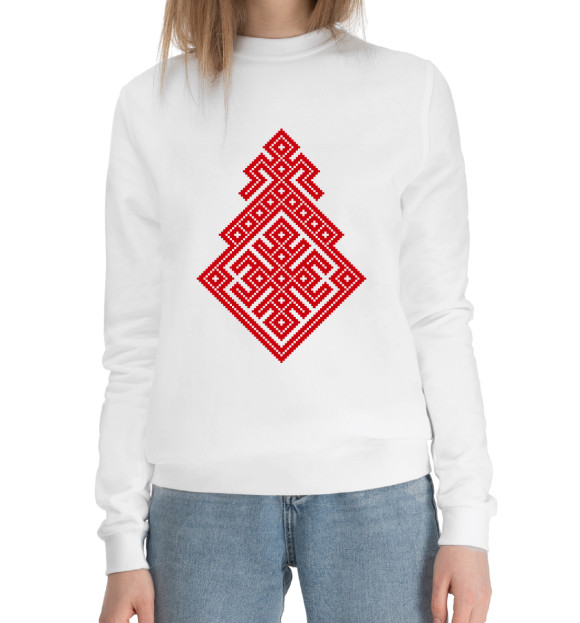 Женский хлопковый свитшот с изображением Славянский Оберег Макошь цвета Белый