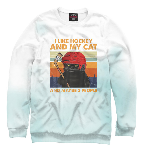 Женский свитшот с изображением I Like Hockey My Cat цвета Белый