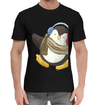 Мужская хлопковая футболка Пингвин в наушниках