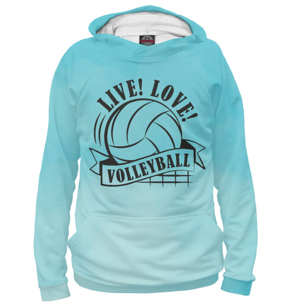 Мужское худи с изображением Live! Live! Volleyball! цвета Белый