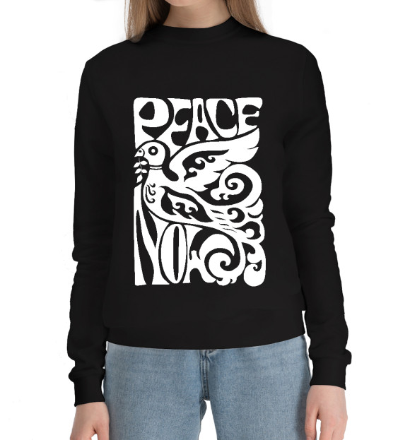 Женский хлопковый свитшот с изображением Голубь Мира Peace цвета Черный