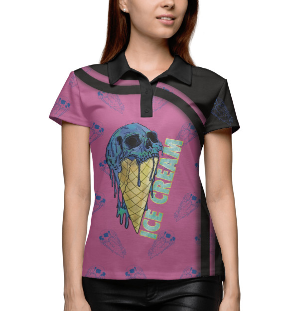 Женское поло с изображением Skull Ice Cream цвета Белый