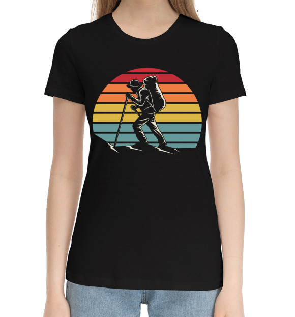 Женская хлопковая футболка с изображением Скалолаз цвета Черный