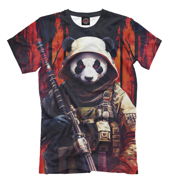 Мужская футболка с изображением Медведь панда солдат цвета Белый