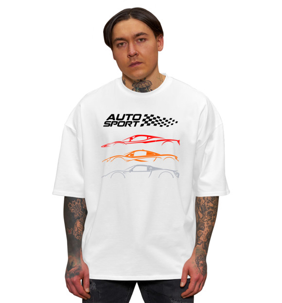 Мужская футболка оверсайз с изображением Auto sport цвета Белый