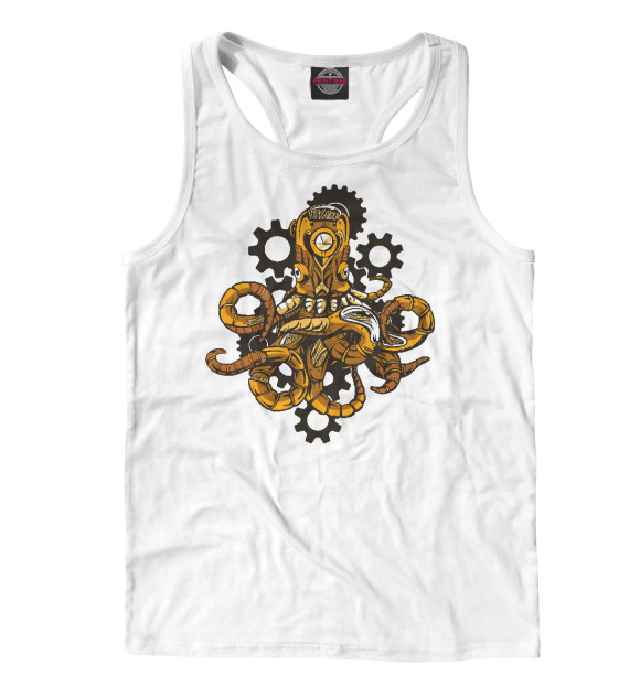 Мужская майка-борцовка с изображением Стимпанк осьминог цвета Белый