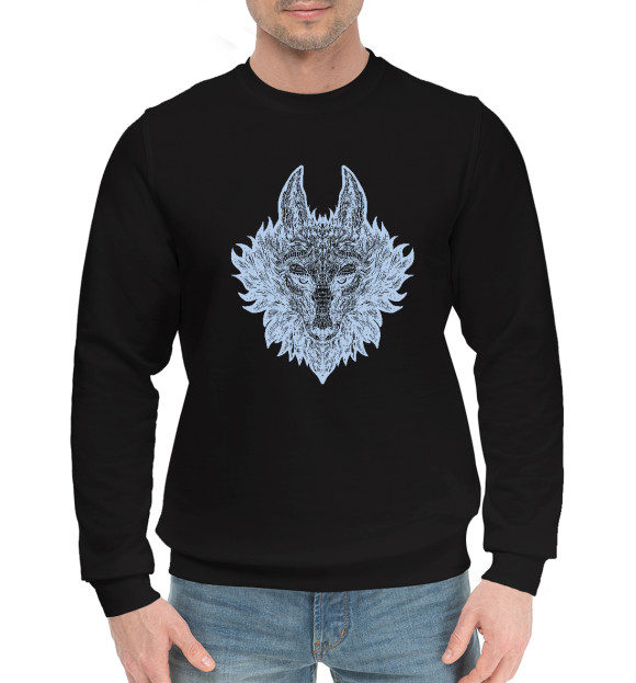 Мужской хлопковый свитшот с изображением Серебристый волк цвета Черный