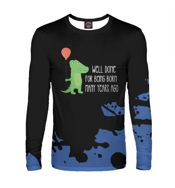 Мужской лонгслив с изображением Birthday Happy Crocodile цвета Белый
