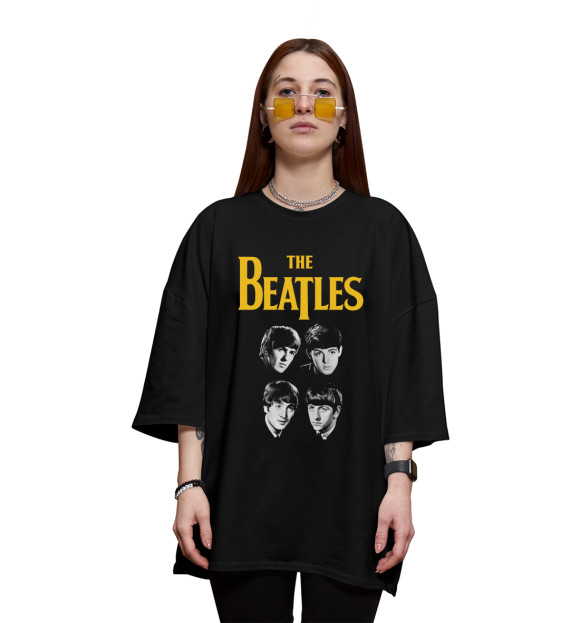 Женская футболка оверсайз с изображением The beatles цвета Черный