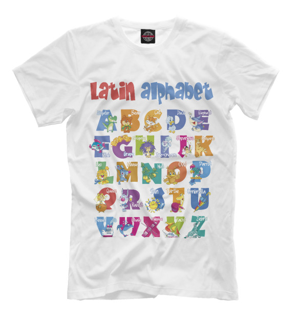 Мужская футболка с изображением Латинский алфавит для детей цвета Белый