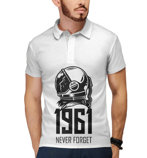 Мужское поло с изображением Never forget цвета Белый