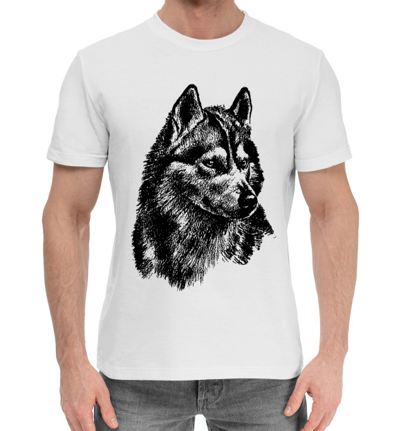 Мужская хлопковая футболка с изображением Волк цвета Белый