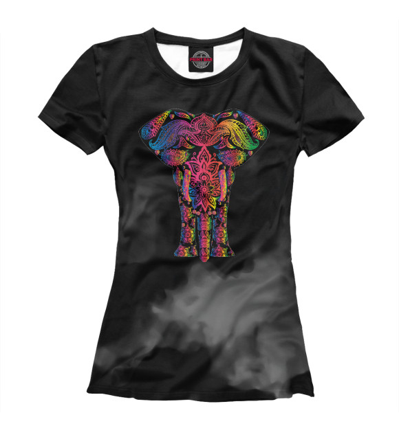 Женская футболка с изображением Mehndi elephant colorful цвета Белый
